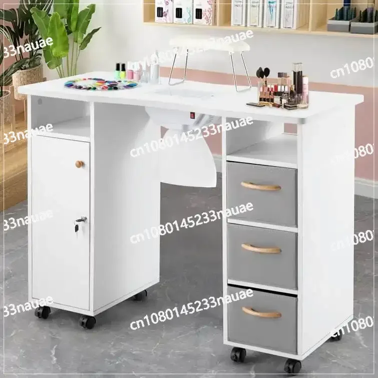 Furniture Table with Vacuum Cleaner Modern Design Salon Nail Beauty Pink