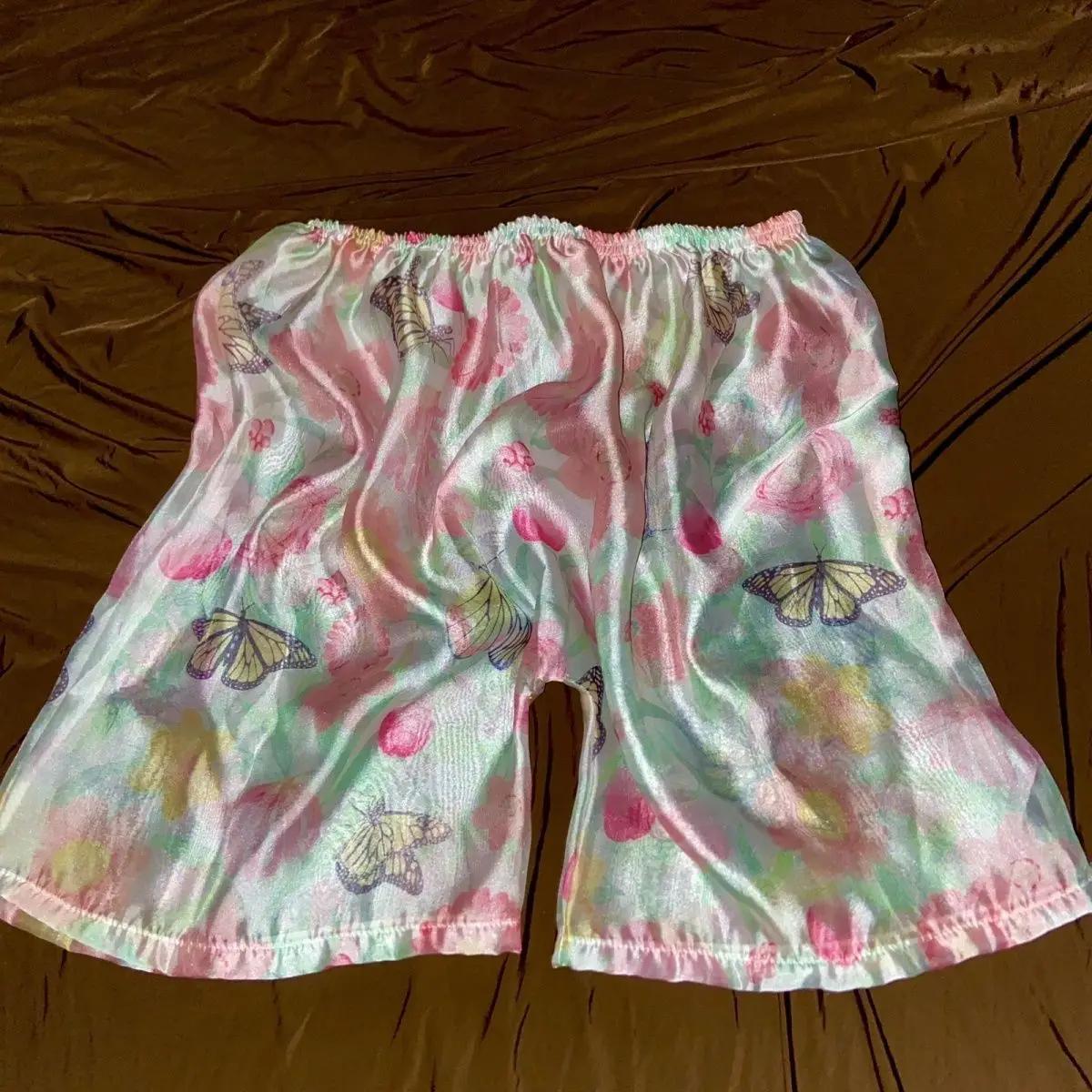 

Glossy Floral Print Satin Women Shorts Home Thin Plus Size Casual Sleeping Bottoms