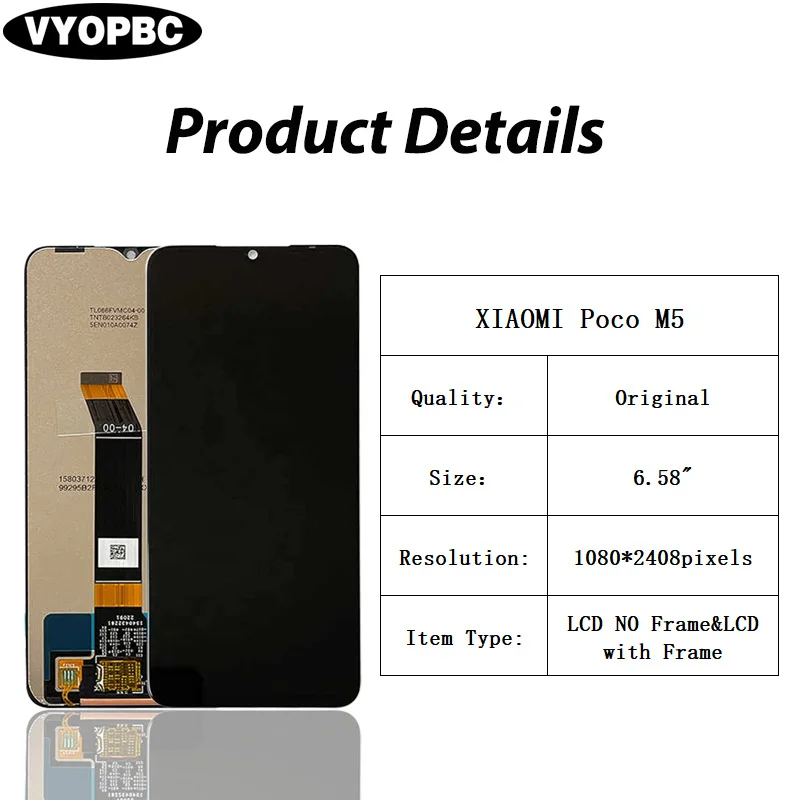 Original LCD Display For XIAOMI Poco M5 With Frame Panel Digitizer Assembly Repair Replacement Parts  22071219CG Touch Screen