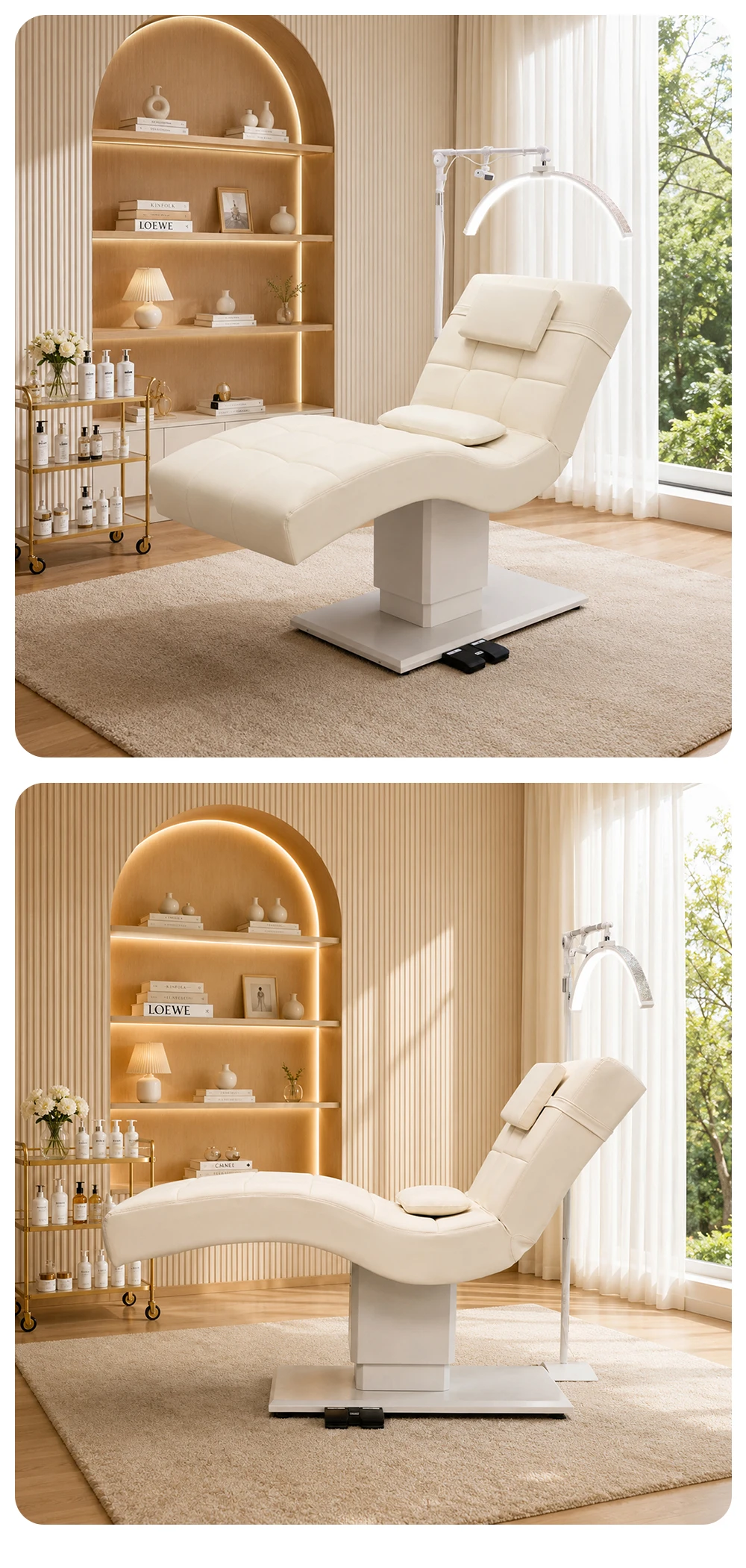 Großhandel Elektrische Kosmetikliege, Gebogene Wimpernliege, Verstellbarer Gesichtsmassagetisch, Weiße Leder-Salonmöbel für Wimpernverlängerung – Detail 10