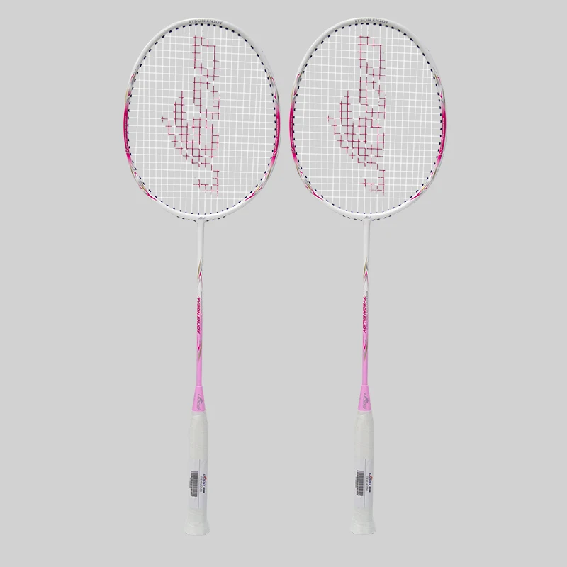 Raqueta de bádminton de fibra de carbono, fibra de vidrio y aluminio, marco compuesto duradero, rendimiento defensivo estable y rentable.