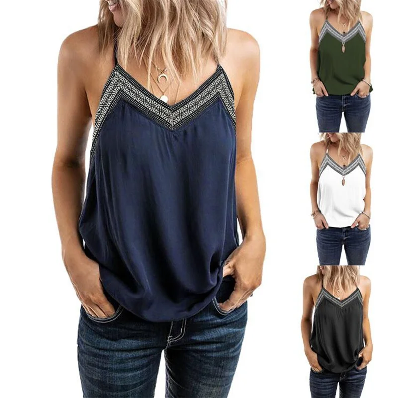 

Elegant Women Shirt Summer Breathable Embroidered V-Neck Sling Clothes Sleeveless Vest Strapless Inner Wear Sexy Outer Top