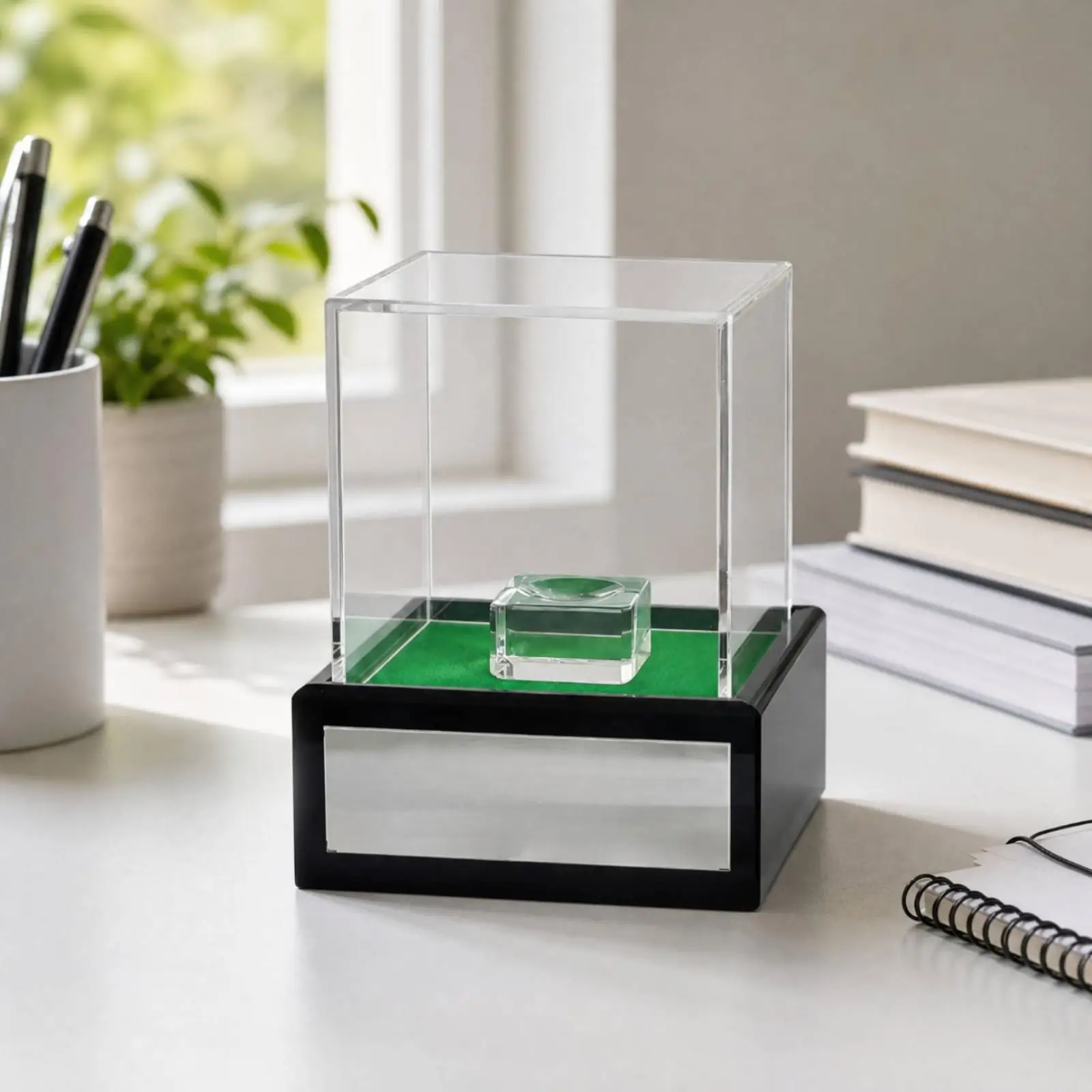 Acrylic Display Case for Billiard Balls and Figurines Clear Showcase with Wood Base Custom Label Plaque Area