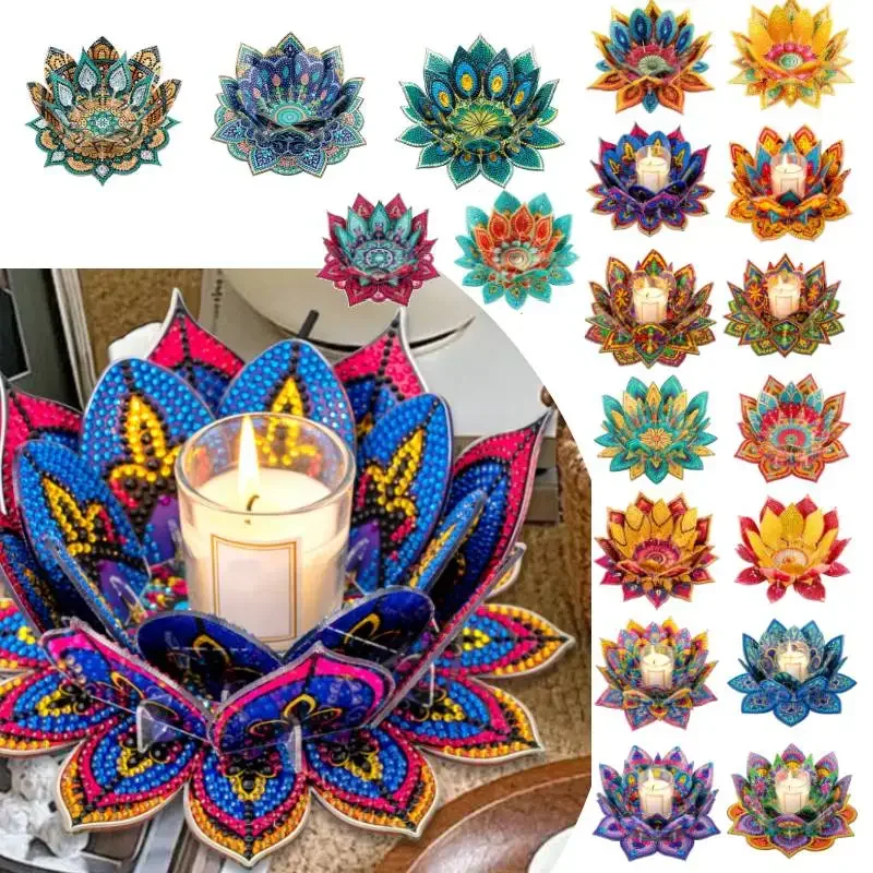 5D DIY Diamond Art Painting PVC Flower Candle Holders Tealight/Tea Light/Votive Candle Holder for Table Centerpiece Home Decor