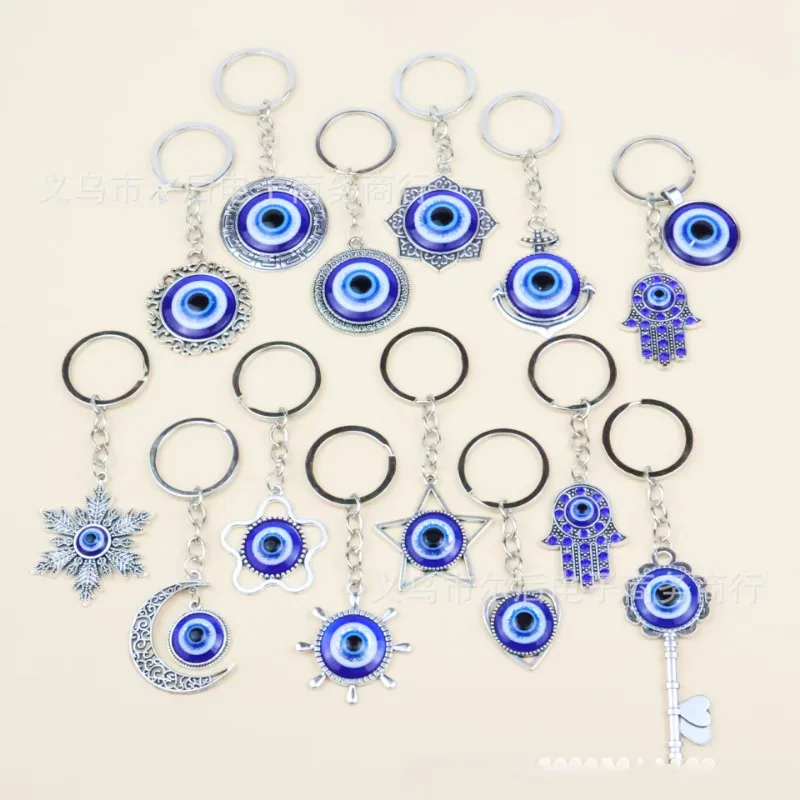 20pcs Turkish Blue Evil Eye Keychains Star Heart Palm Charms Pendant Key Rings Pendant Hanged Lucky Women Men Jewelry