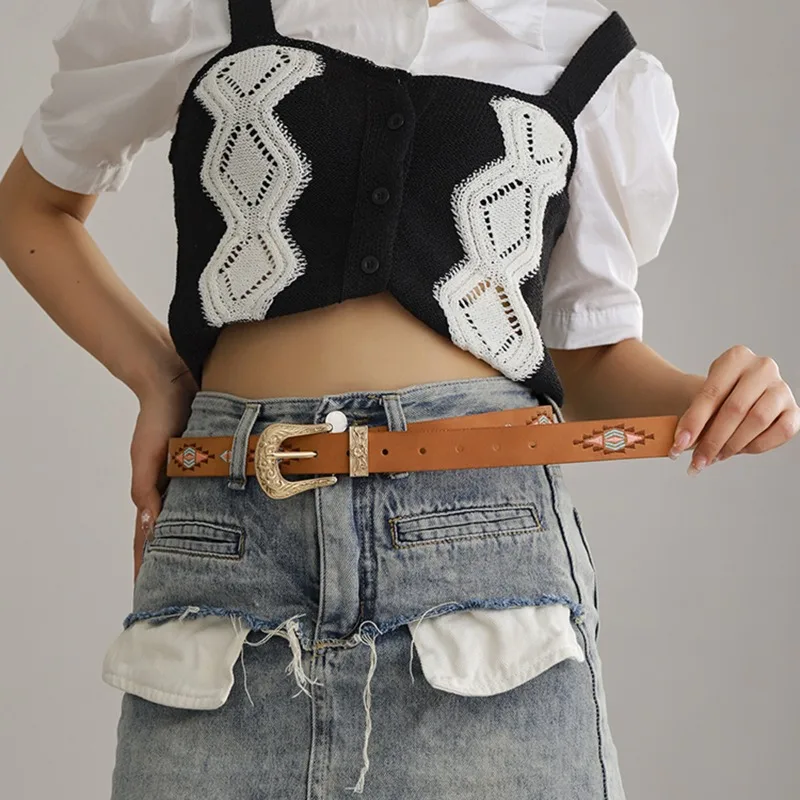 Stylish Niche and Trendy Embroidered Premium Belt Chinese-Style Retro Embroidered Patterns with Unique Pin Buckle for Women