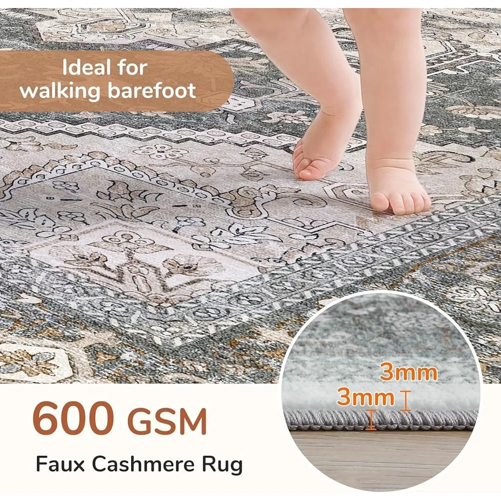 Non Slip Faux Cashmere Area Rug 5x7 Machine Washable Ultra Soft Low Pile Carpet High Traffic Areas