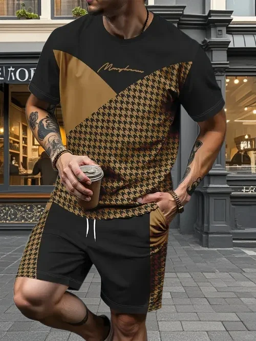 

2025 Latest Hot T-shirt Set 3D Vacation Style Trendy Various Elements Fashionable Street Men's Set Summer Top Shorts Breathable