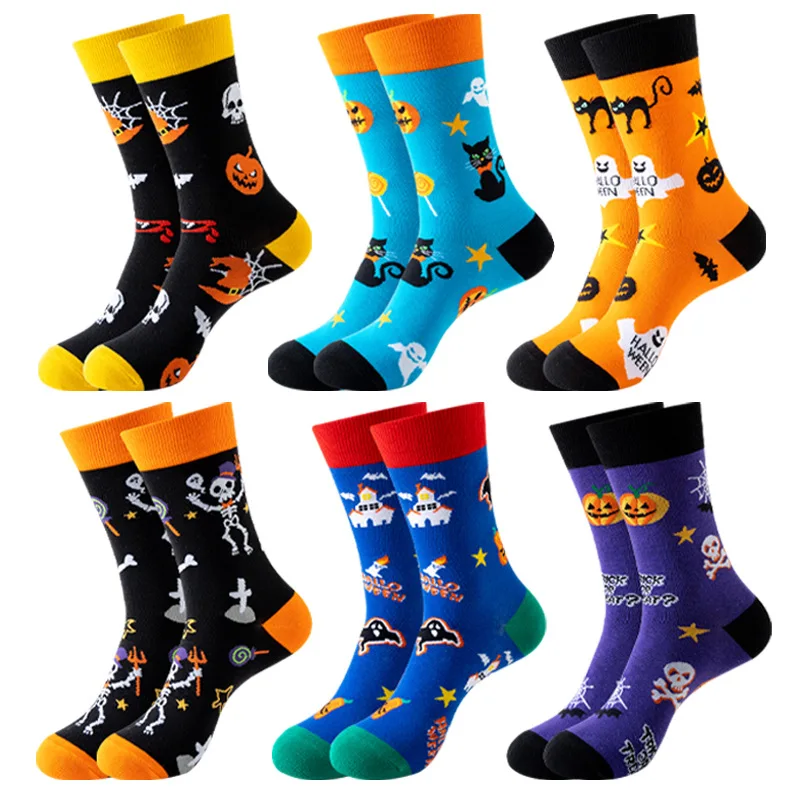 3 Pairs Halloween Socks Women Men Skull Vampire Pumpkin Bat Monster Funny Socks Cool Crew Socks