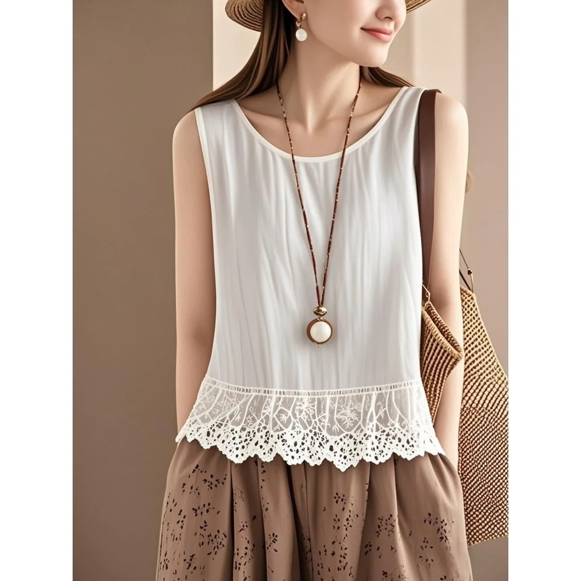 Large size women's clothing summer lace cotton belly cover and thin white small vest/sling/tube top