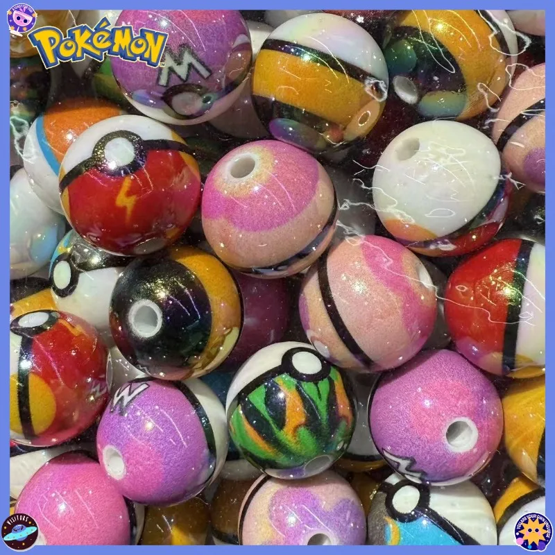 cartoon-anime-pokemon-poke-ball-round-bead-16mm-uv-plated-color-handmade-diy-mobile-phone-chain-keychain-accessories-materials