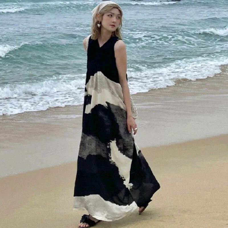 Neues lässiges Latzkleid für Damen, vielseitiges schwarzes ärmelloses Kleid mit entspannter Passform, Strandkleid für Damen