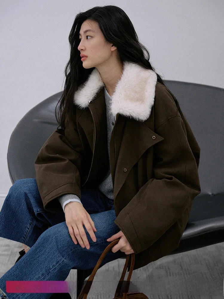 

Jicouture Eco-Friendly Fur Collar Parka down Jaet Women's Autumn Winter Warm Stand Collar High nce Barn Coat