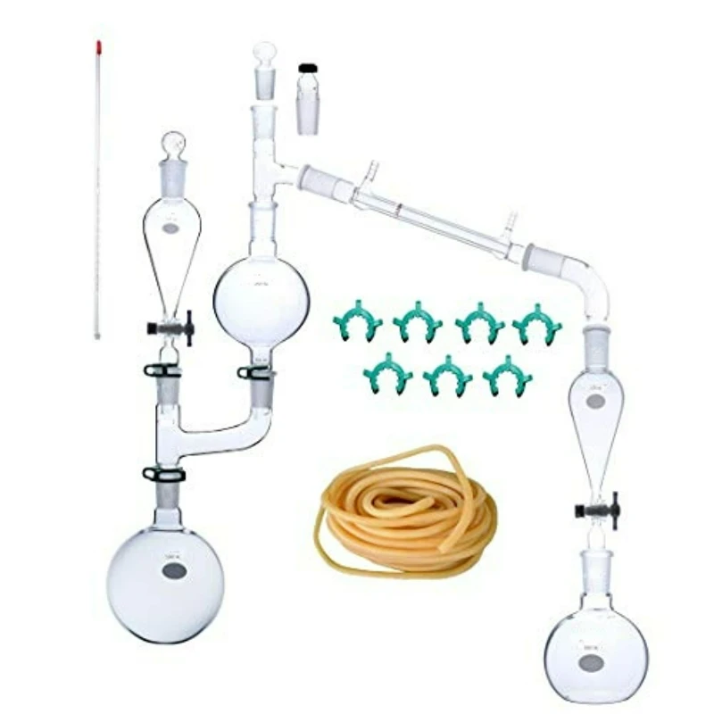 25pcs Glass Steam Apparatus Kit with Biomass Flask Essential Oil Extraction Maker Organic Chemistry Lab Glassware Equipment