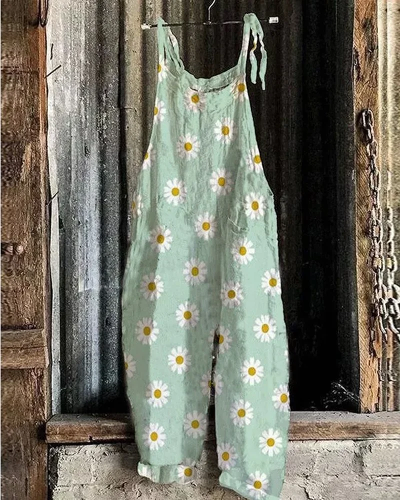 Women's New Summer Bohemian Fashion Casual Jumpsuit Small Fresh Sweet Style 3D Printed Loose Retro Jumpsuit Pants