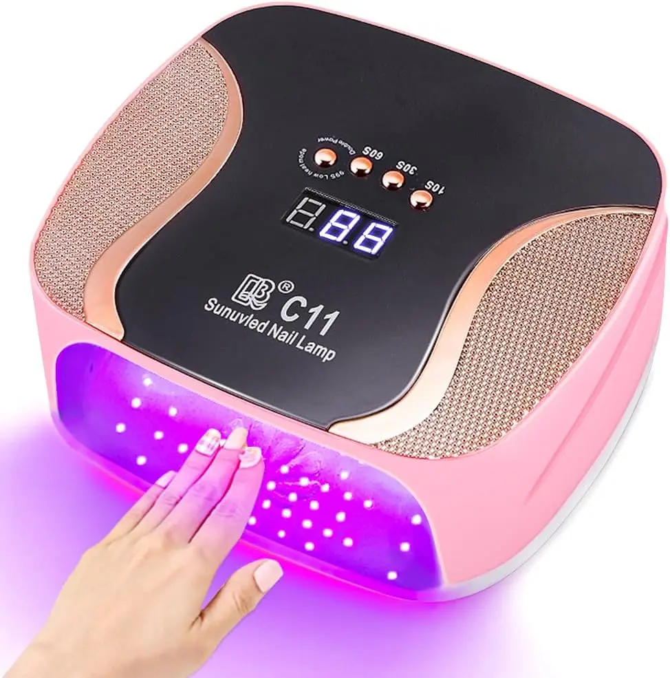67 مصباح أظافر بالأشعة فوق البنفسجية ثنائي اللون LED، مجفف جل بمستشعر تلقائي مع 4 مؤقتات، قاعدة قابلة للطي (وردي) #1