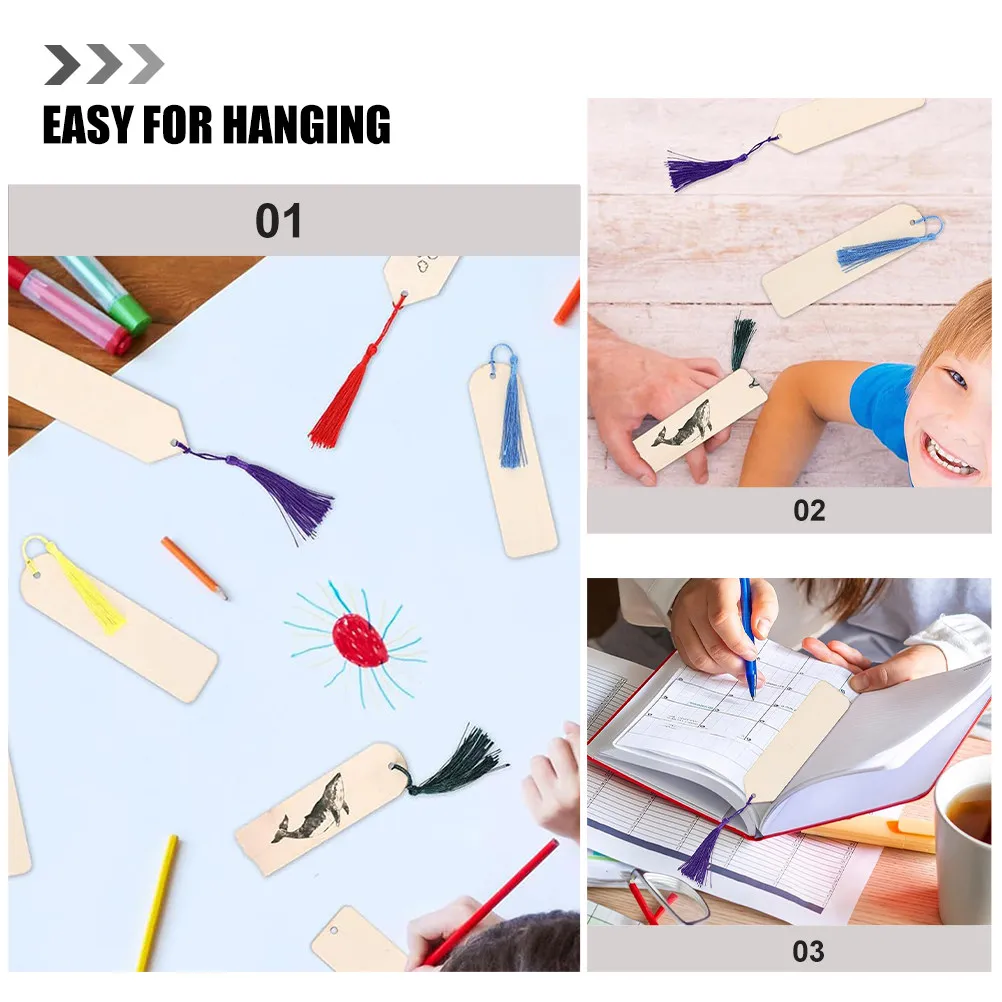 1Set Unfinished Wooden Bookmark Blanks DIY Supplies for Students Writers Readers Paint Draw Carve Custom Book Tags Reading Page