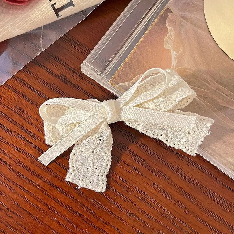 1pcs Beige Double Lace Bow Handmade Headdress Clothing Accessories Hole Shoes Decorative Accessories