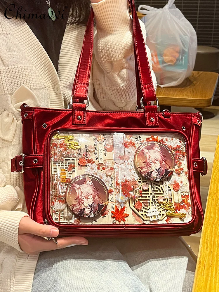 Original Satin Pain Bag Lolita Women's Tote Crossbody Daily Simple Versatile Bag Cute Girls Student Handbag 2025 New