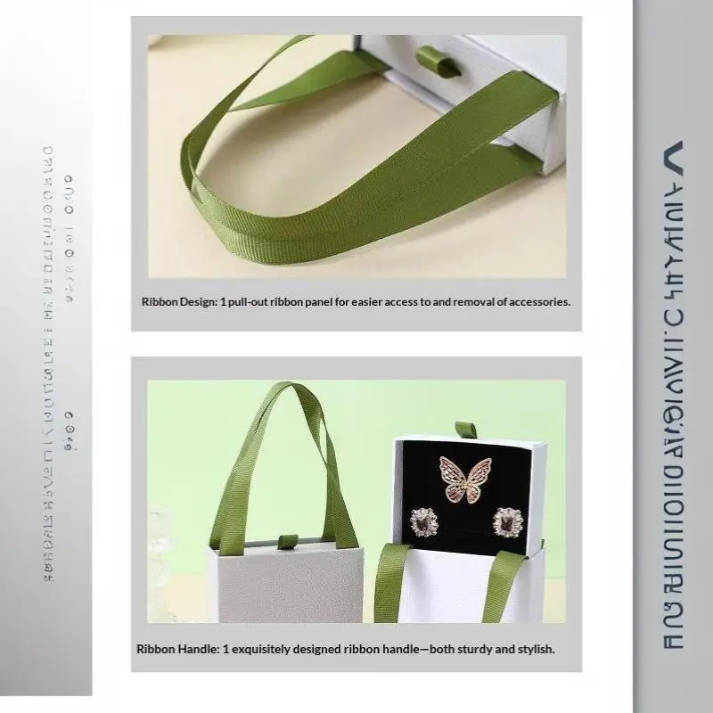 Tragbare Schmuckverpackungsbox, Aufbewahrungsbox für Ohrringe, Halsketten, Ringe und Anhänger, Organizer, Geschenkbox für Hochzeiten, Schmuckschatulle mit Schublade aus Papier – Detail 8