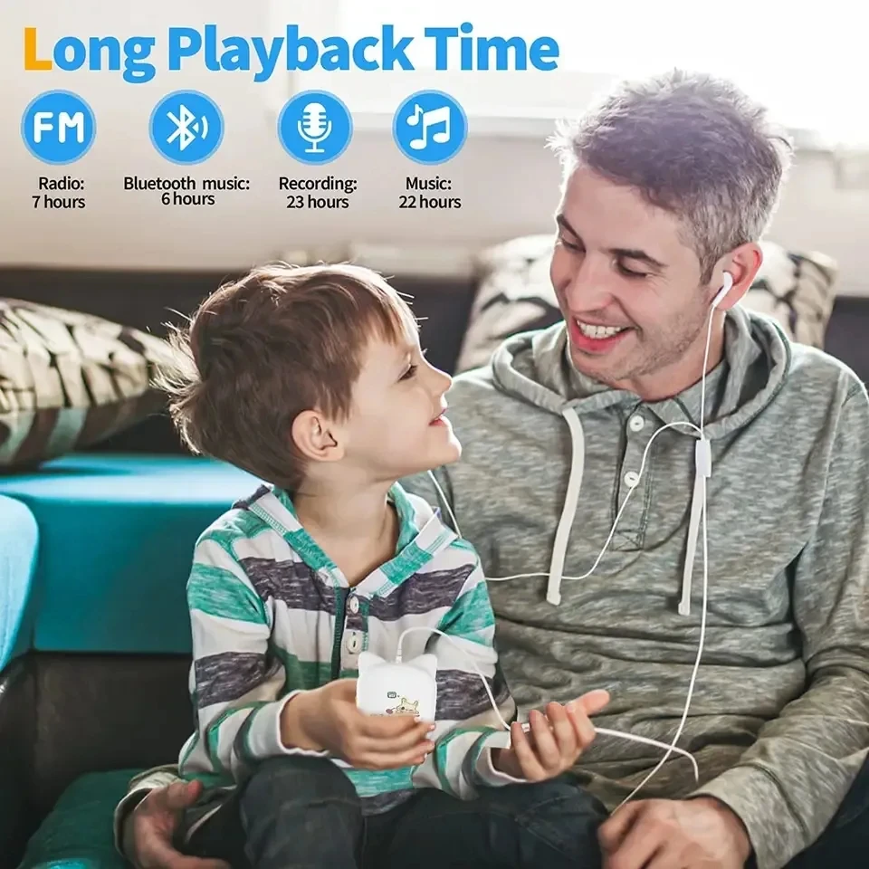 키티 스타일 키즈 MP3 플레이어, 블루투스 1.44 인치 스크린, 32G 미니 귀여운 MP3 지지대, TF 카드, FM 라디오, 녹음, 알람 Clo, 최신