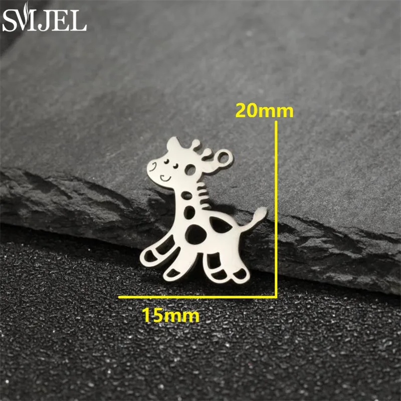 5pcs Stainless Steel Animal Connector Charms Wolf Fox Dog Elephant Giraffe Pendant Fit DIY Necklace Hanging Earrings Accessories