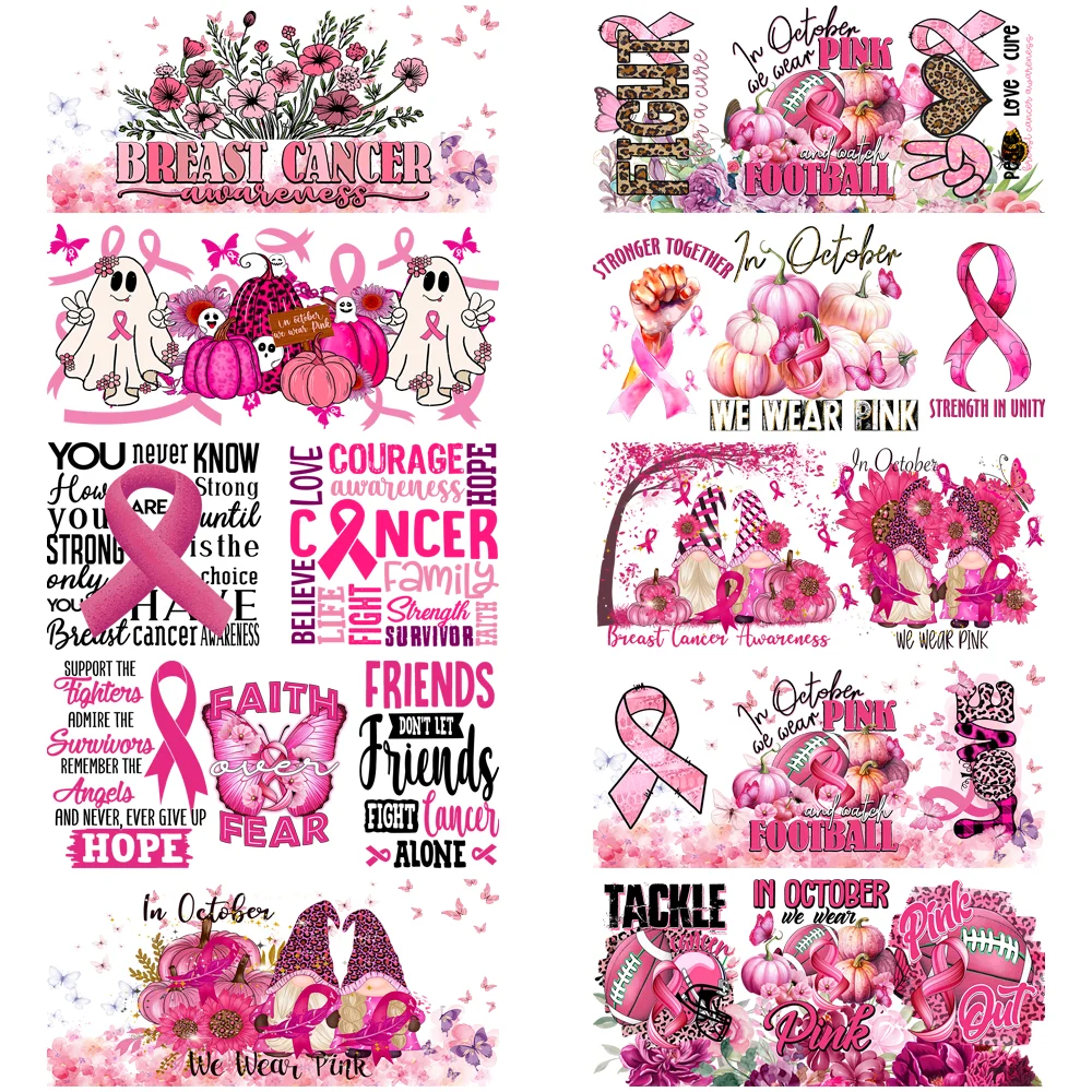 Breast Cancer Series Easy Peel Waterproof DIY Decals 3D Transfers Crystal Stickers Wraps 16oz Glass Cup UV DTF
