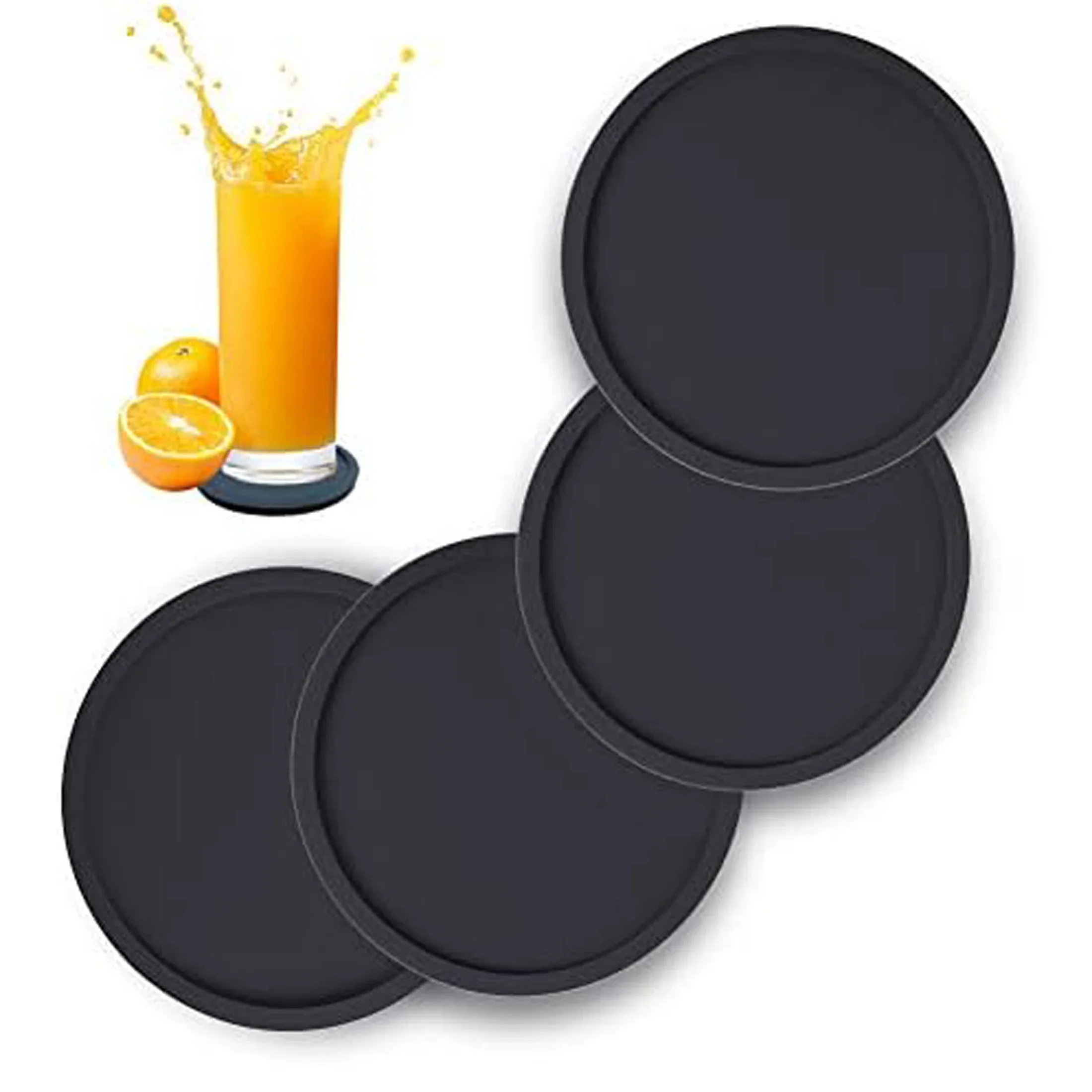 1/2/4PCS Large Black Silicone Drink Coasters Set - Slip Resistant Anti-Stain Heat-Proof Cup Mats for Indoor & Outdoor Use