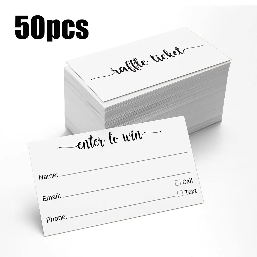 50 قطعة من بطاقات دخول السكك الحديدية، 3.5 × 2 بوصة، بيضاء، تحتوي على اسم، رقم الهاتف والبريد الإلكتروني، للاستخدام في المسابقات والرافلز.