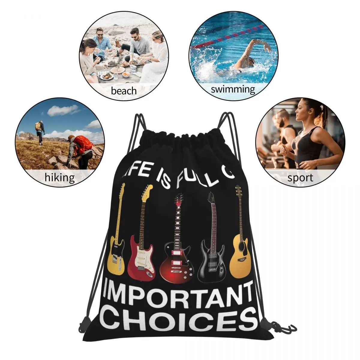 Life Is Full Of Important Choices Guitar Backpacks Multi-function Drawstring Bags Sundries Bag Book Bags For Man Woman Students