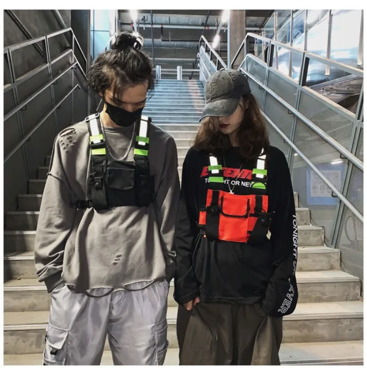 Functional Tactical Chest Bag For Men Fashion Bullet Hip Hop Vest Streetwear Bag Waist Pack Unisex Black Chest Rig Bag