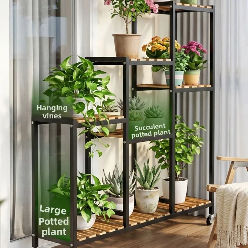 New balcony multi-layer flower stand succulent flower pot stand indoor partition anti-corrosion iron mobile flower stand