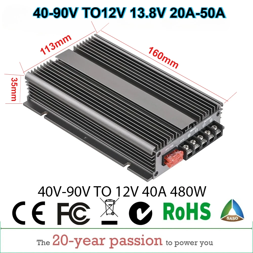 40-90V TO 12V 13.8V 20A-50A Buck DC-DC Power Converter Stabilizer 48V/60V/72V TO 12V 20A 30A Step Down Voltage Regulator CE RoHS