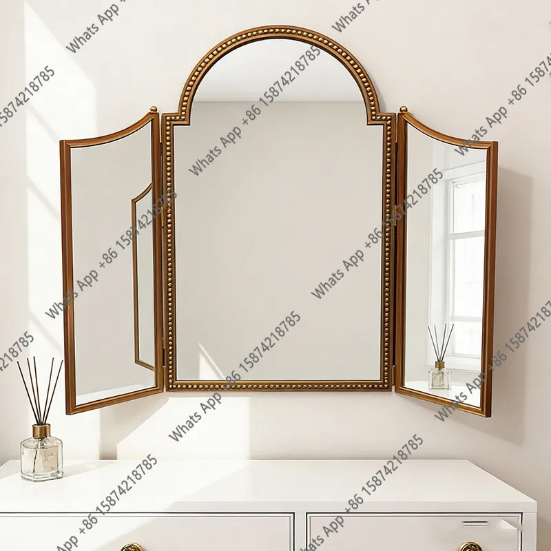 Chinese retro tri-fold mirror French bathroom mirror dressing room changing mirror bedroom folding creativity