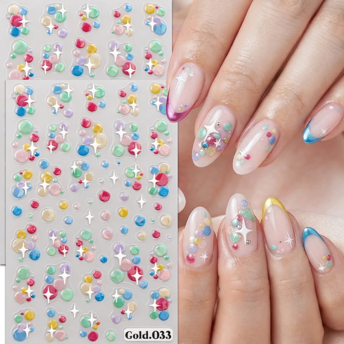 1/1/2PCS 5D embossed sweet macaron colorful polka dot four corner star nail stickers, music festival/wedding season/DIY nail art