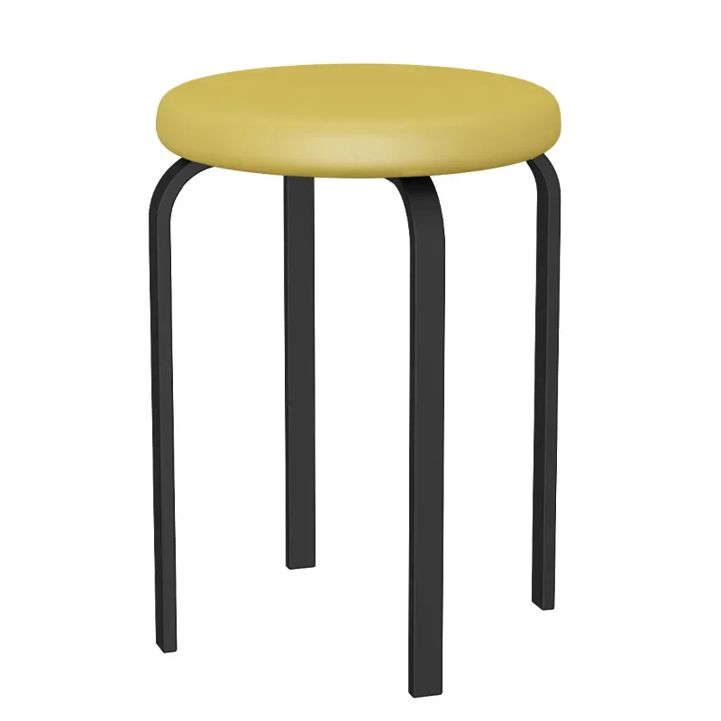 Nordic Wrought Iron Dining Stool,Light Luxury Round Ottoman,Stackable Sofa Seat,StorageIntegrated Stool, Elegant Home Furniture