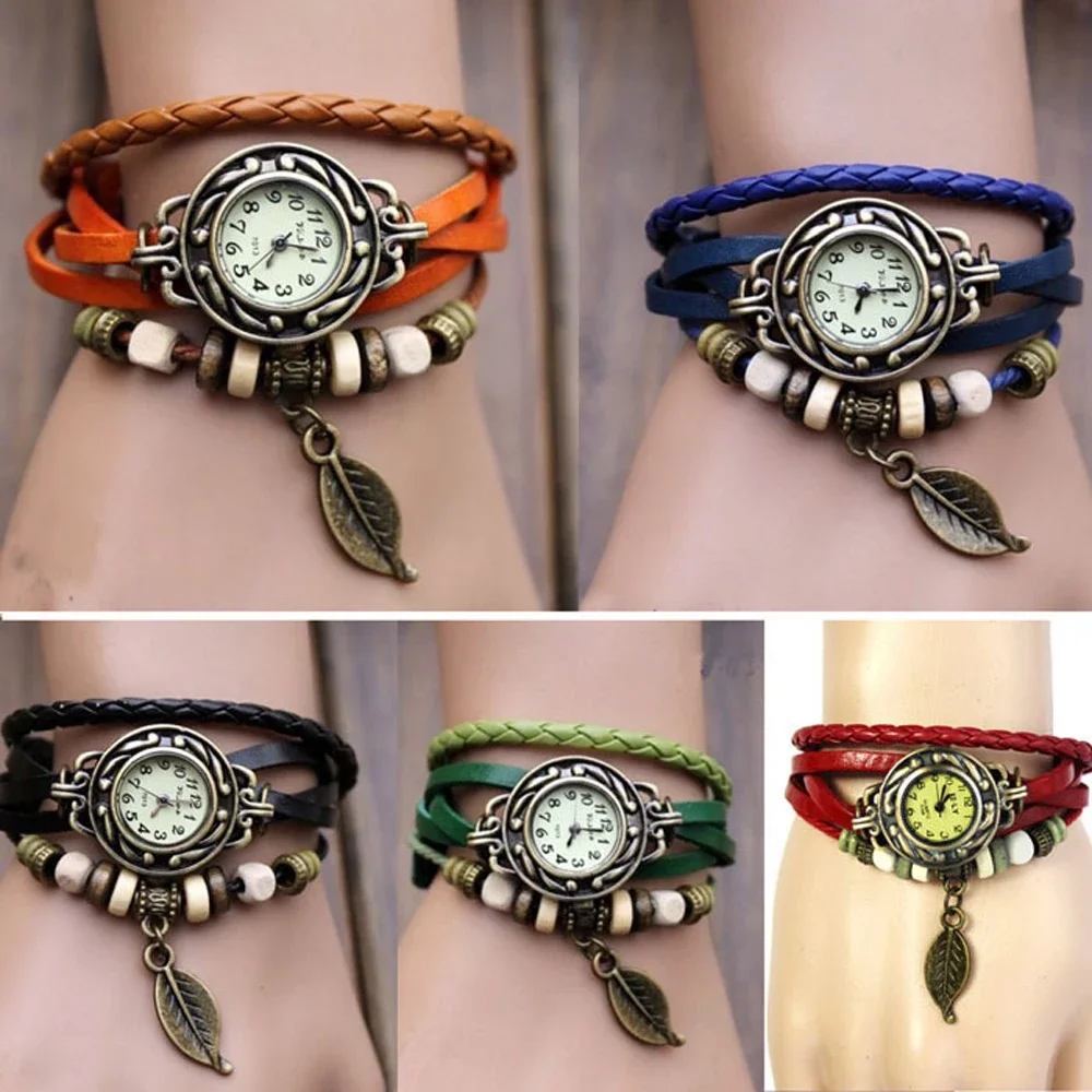 Einfache Vintage klassische mehrfarbige hochwertige Frauen Echt leder Quarzuhr Armband Armbanduhren Blatt Freizeit uhren