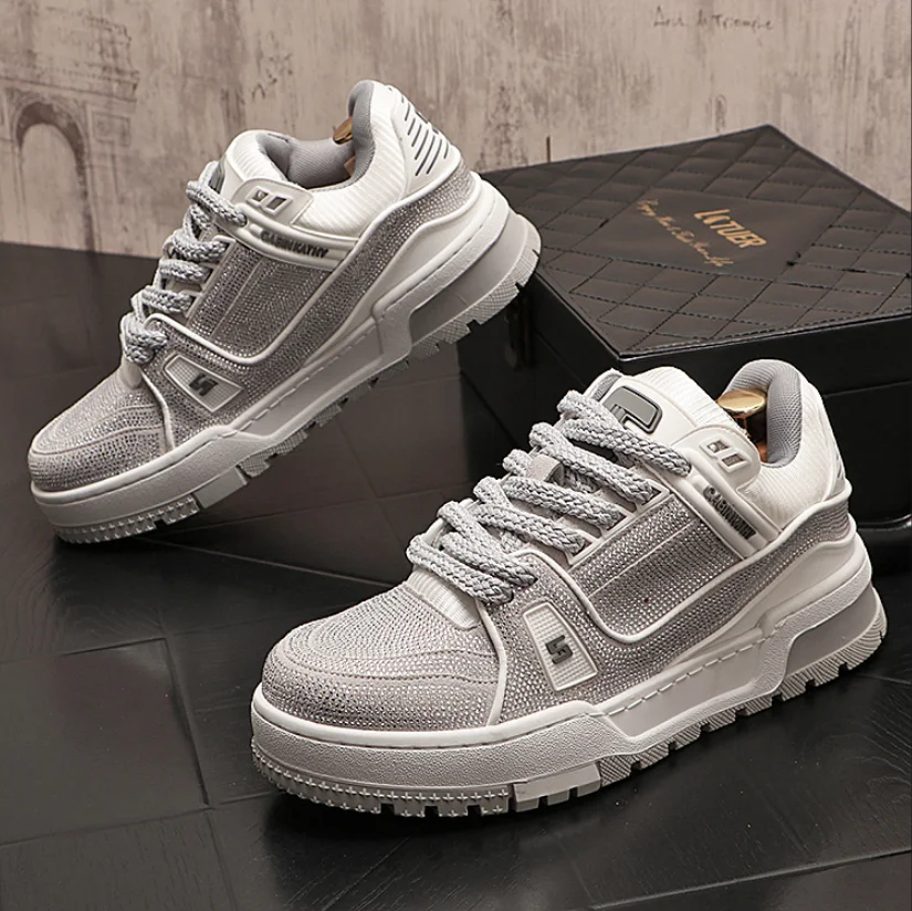 

Luxury rhinestones men's Sneakers Boots Hip Hop Casual Sneakers High-top elastico-soled zipper shoes Zapatos Hombre