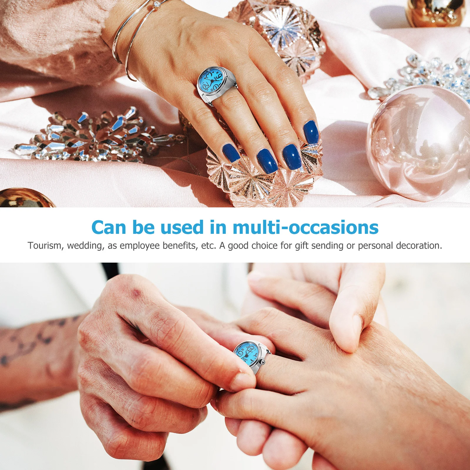 

2Pcs Mini Ring Watch Creative Convenient Time Telling Jewelry Gift for Friends Employee Benefits Wedding Tourism Blue