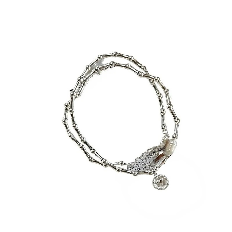 

S925 Silver Handmade Bamboo Pearl Necklace, Premium Aurora Stacked Bracelet