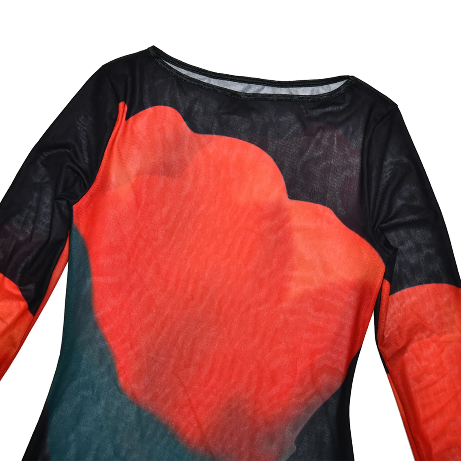 Sukienka damska See Through Flower Dress Mesh Sheer Crew Neck Long Sleeve Bodycon Long Dresses for Spring Summer Sexy Club Party