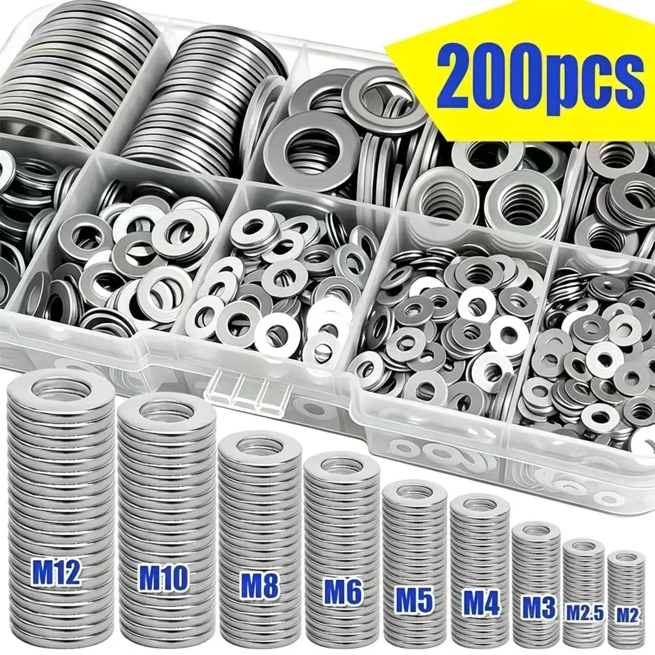 200-teiliges Flachscheiben-Set (M2-M10) – Heimwerken, industrielle Reparaturen, Küchendekoration & Wartung im Freien