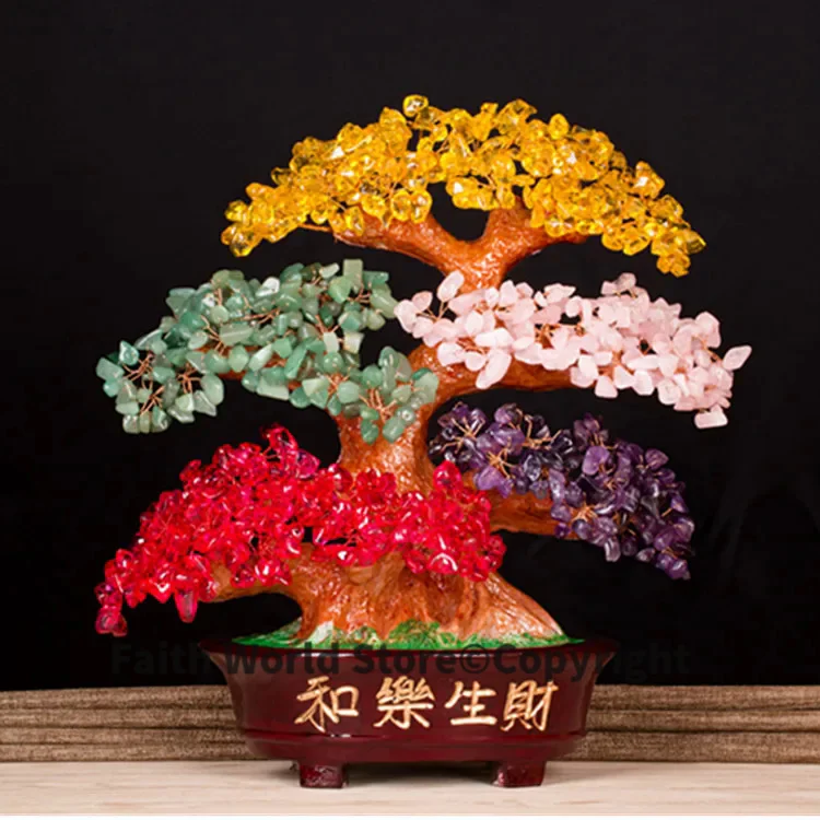 Bring wealth Good Luck Home Shop Company Money Drawing 5 color crystal jade Pachira money Tree FENG SHUI statue talisman