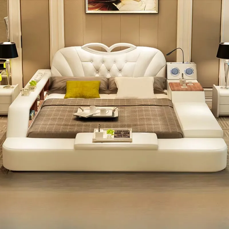 Beige Adult Multi Functional Bed Comforter Luxury Monster Bedroom Double Bed Smart Storage Bedframe Camas De Casal Furniture