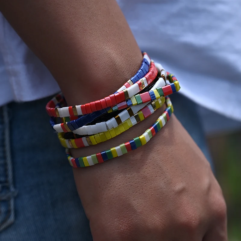 سوار مصنوع يدويًا بحبل مرن للفتيات ، لون لامع ، حبات تيلا ، سحر ، موضة ، صداقة ، إكسسوارات مجوهرات #5