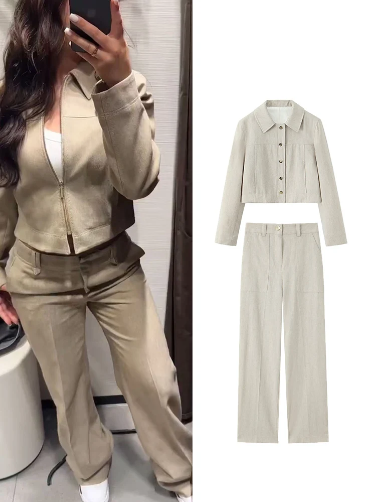 

Новый женский повседневный комплект брюк с отложным воротником, однобортная куртка, пальто, прямые брюки, женский осенний модный костюм для поездок на работу