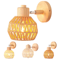 Retro Rattan Weaving Wall Lamp Bedroom Living Room Woven Wall Sconce Bedside Lamps E27 Retro Hemp Rope Lights Indoor Lighting