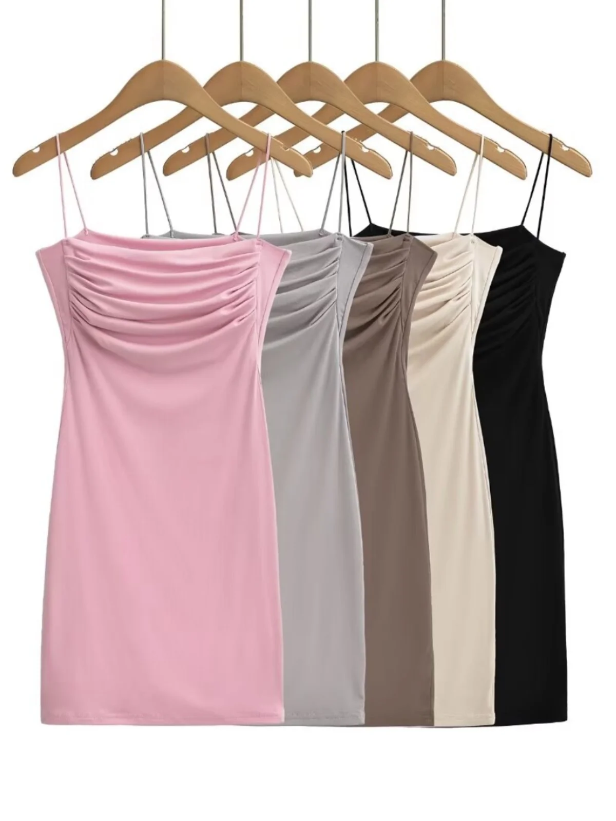 

Street Style Sexy Body Shape Show Chest Pad Anti Exposure Pleated Strap Dress Pure Desire Hot Girl Short Base Dress