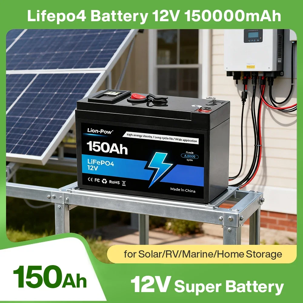 

12V Lithium LiFePO4 Battery 150000mAh Built-in BMS, for Solar/RV/Marine/Home Storage, 150000mAh LiFePO4 High Power Deep Cycle