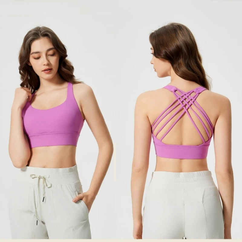 

Cross Back Sports Bra Gym Workout Crop Top Yoga Tank Vest Women High Impact Anti-Shock Fitness Bralette Running Padded Underwear